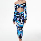 JUPE BARBARA EN BLEU PSYCHEDELIQUE
